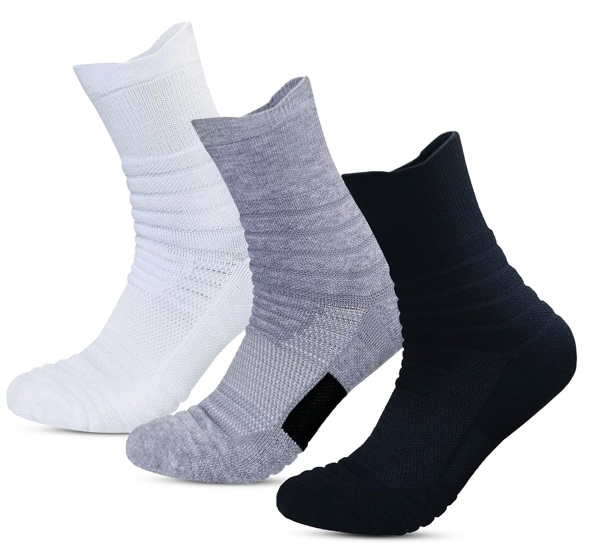 PANCA Sports Socks for Men Combo -3 Pairs Premium Cotton Soft Padded Shocks Made With Durable, Breathable, Cushioned Cotton, Anti Odour, Anti Sweat, Ideal Socks For Summer (White,Grey, Black)