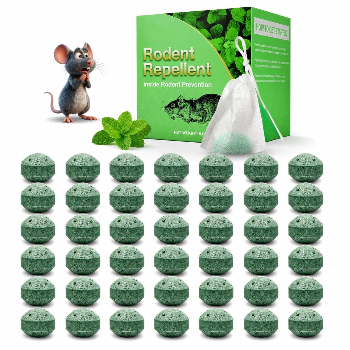 PANCA Natural Rodent Repellent Tablets for Car &amp; Home Pack of 10 | Peppermint Rat Repellent Mouse Deterrent for Car Wires Garage Kitchen Indoor Outdoor Pest Repeller Safe for Children &amp; Pets