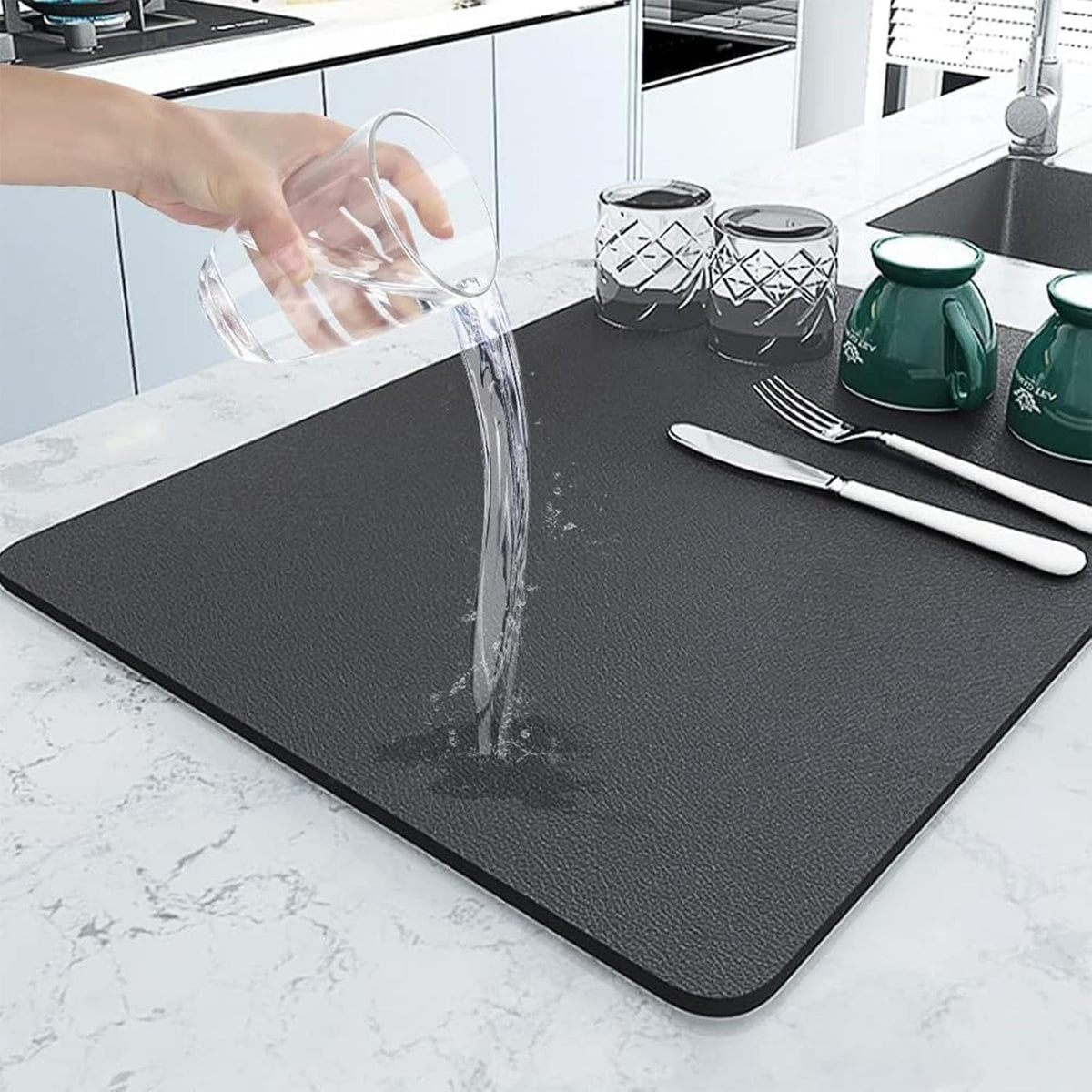 PANCA Dish Drying Kitchen Mat | Large Water Absorbent Utensil Drying Rack Mat | Anti-Slip Kitchen Accessories for Home | Organiser Mat for Sink, Dining Table &amp; Vessel Draining (40x 60 cm)