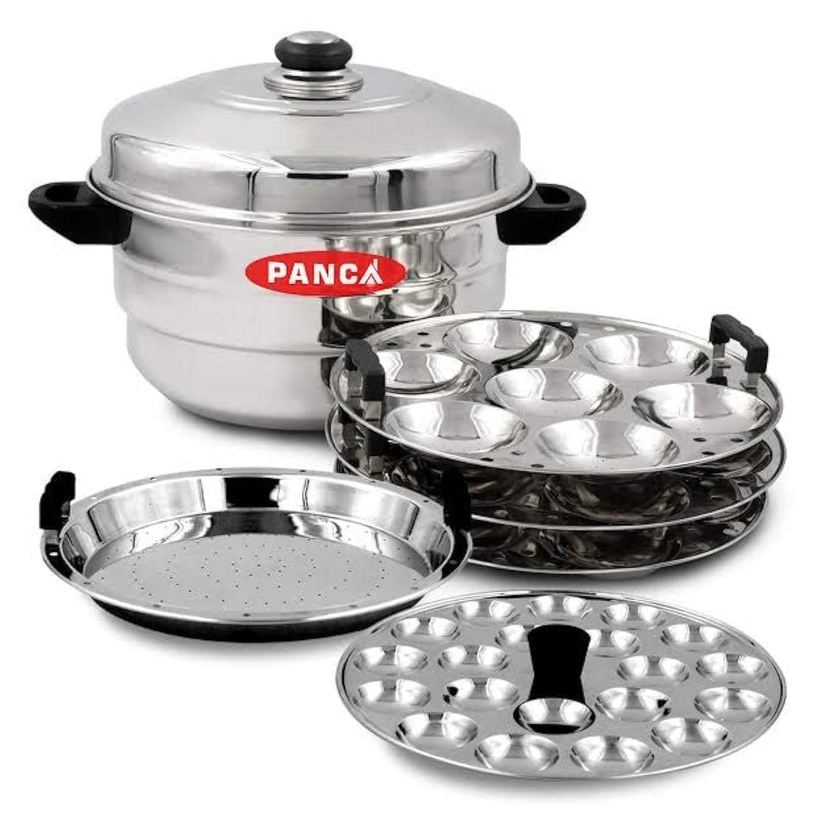 PANCA Idli Maker Stainless Steel 21 Idli Cavity,18 Mini Idli 5 Plate Multipurpose Idli Cooker, Idli Steamer, Idly Pot, Dhokla Maker and Mini Idli Plate (Silver, 5 Plates)