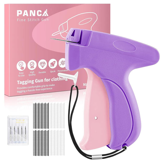 PANCA Fine Stitch Gun for Clothes Quick Fix | Handheld Stitch Tagging Gun with Needles &amp; Fasteners | Mini Sewing Gun Kit for Dresses, Shirts, Saree Pleats (Purple)