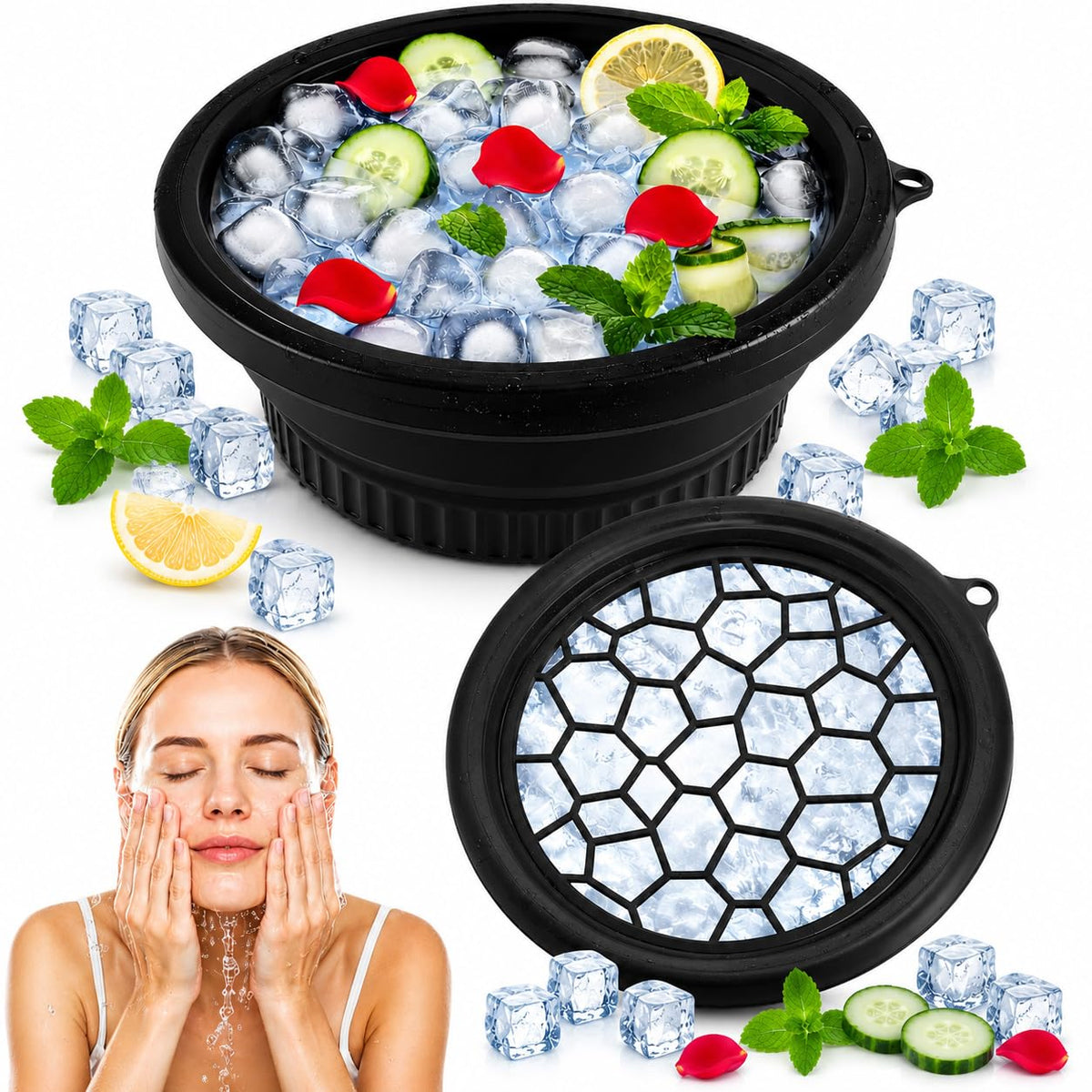PANCA Ice Face Bowl with Built-In Ice Tray | Silicone Face Ice skincare for Facial Ice Plunge, Collapsible Ice Bath Bowl for Skin Tightening, Puffiness Relief, Cold Therapy Facial Care for Women &amp; Men
