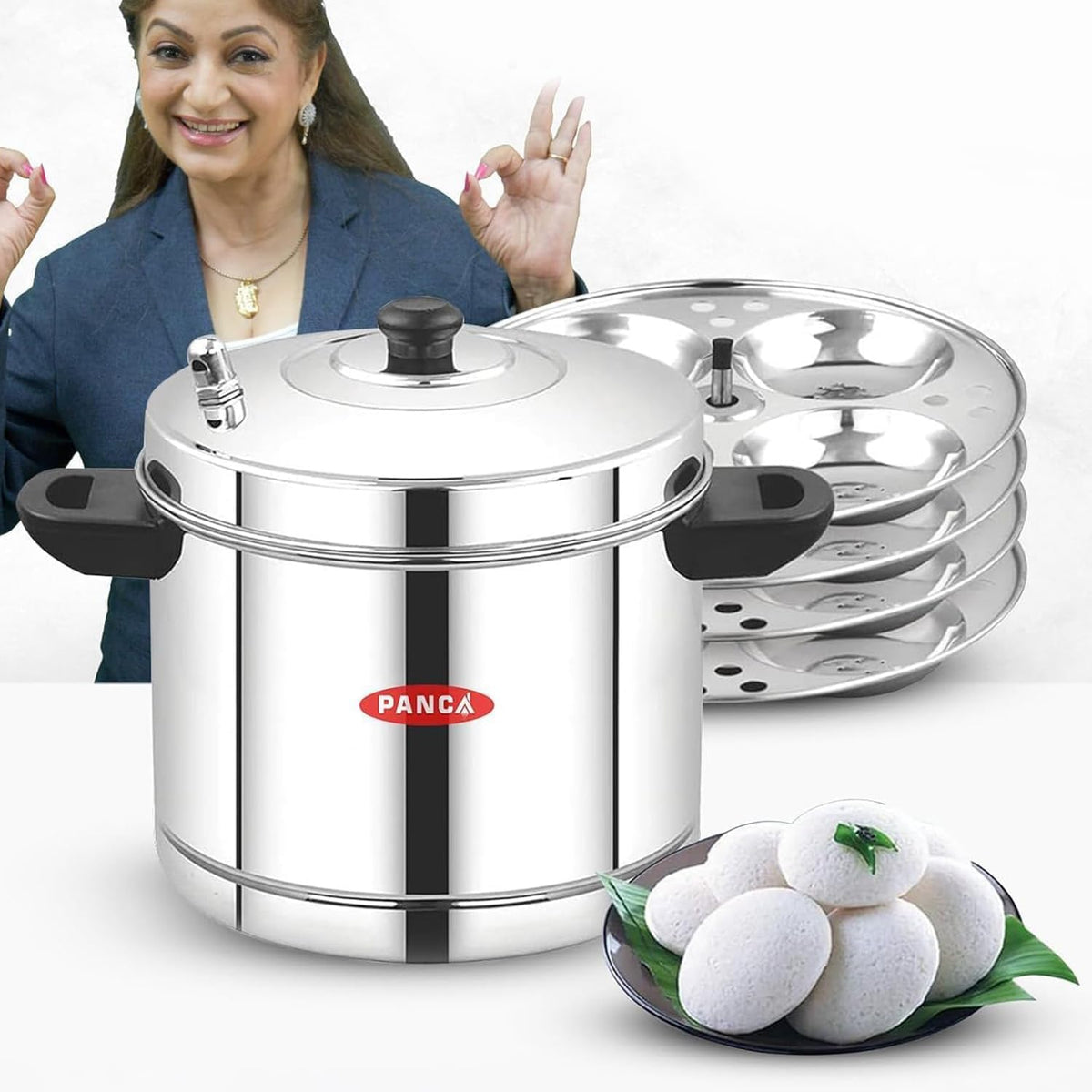 PANCA Stainless Steel Idli Maker 4 Plate Steamer | 16 Idli Cooker with Gas &amp; Induction Compatible Base | 1.5 Litre Multi Purpose Steaming Pot | Kitchen Accessories for Idli, Momos, Dhokla, Modak &amp; Puttu