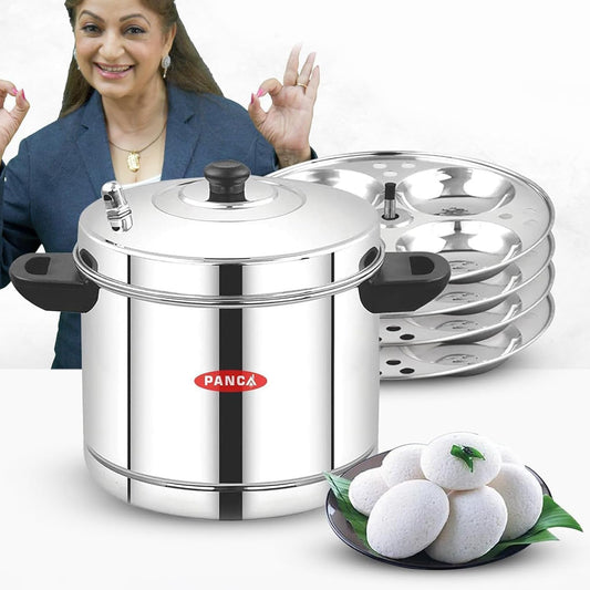 PANCA Stainless Steel Idli Maker 4 Plate Steamer | 16 Idli Cooker with Gas &amp; Induction Compatible Base | 1.5 Litre Multi Purpose Steaming Pot | Kitchen Accessories for Idli, Momos, Dhokla, Modak &amp; Puttu