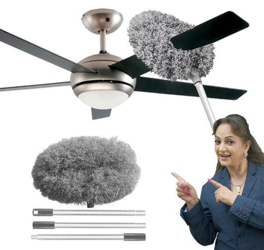 PANCA Microfiber Fan Cleaner Brush with Long Flexible Rod | Foldable Ceiling Fan Duster for Home | Washable Dusting Brush for Fans, Walls, Windows, Furniture &amp; Cobweb Cleaning (Grey)