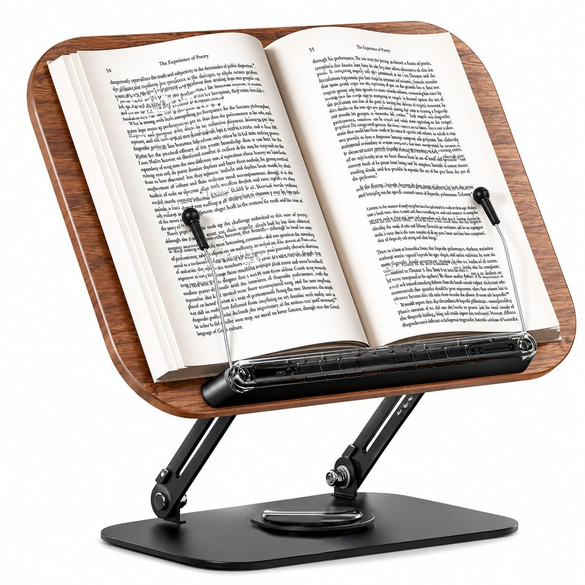 PANCA Adjustable Book Stand for Reading &amp; Laptop Stand for Desk | 360° Rotating Base Wooden Book Holder | Multi-Angle Cookbook, Textbook, Tablet &amp; Laptop Stand for Study, Office &amp; Home Use