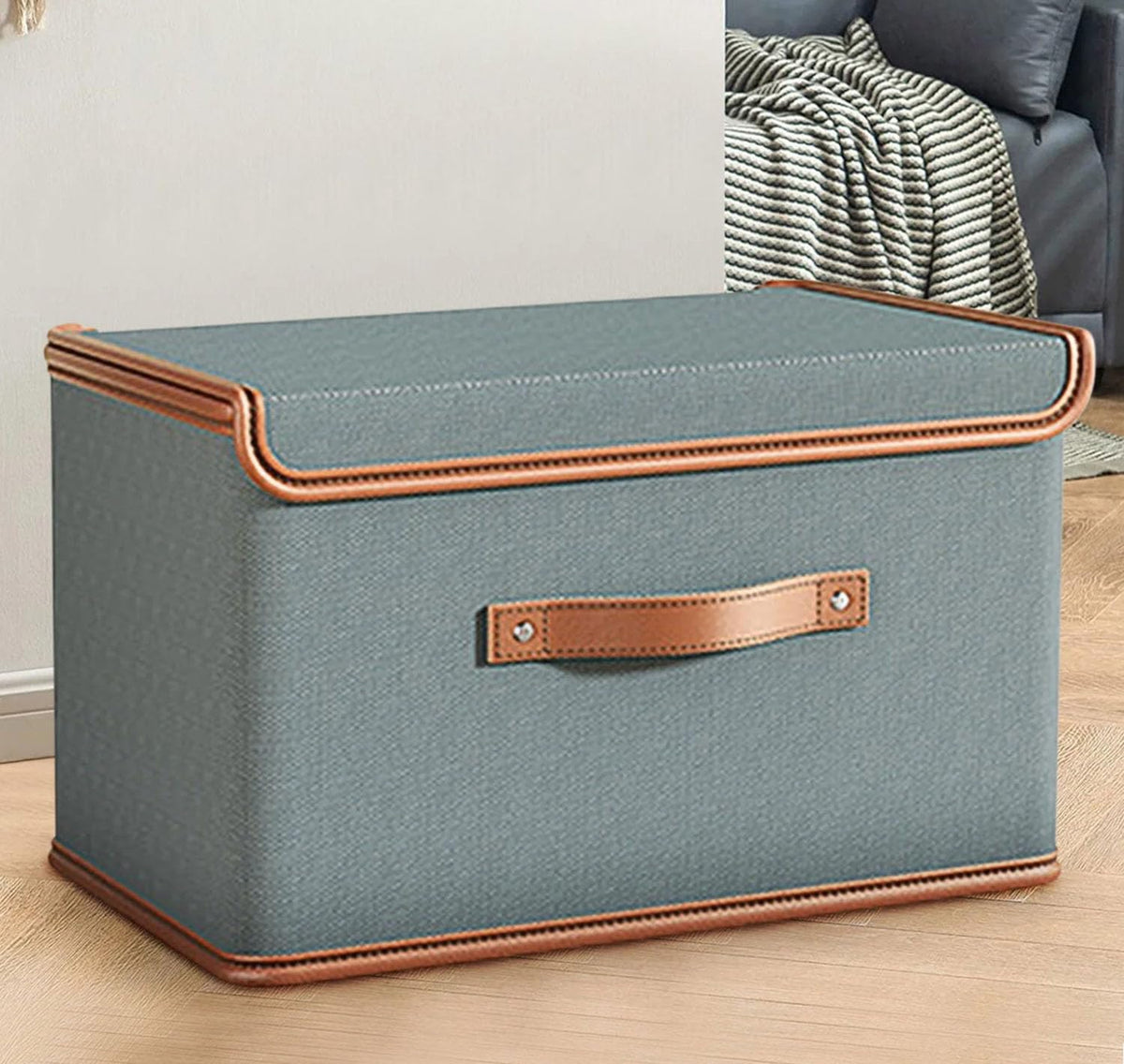 PANCA Foldable Cloth Storage Organizer Box Closet Dresser Drawer Basket Bins Containers Large Size 26 Litre | Wardrobe Organizer For Clothes| Foldable Shirt Stacker Box for Almirah Grey (Grey)