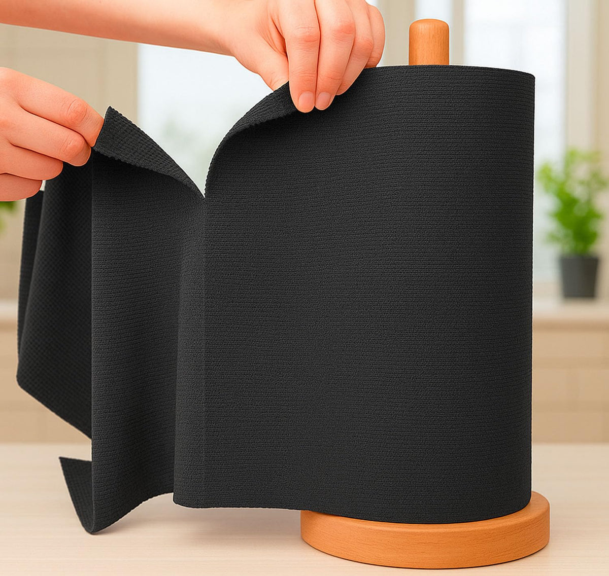 PANCA Microfiber Cleaning Cloth Roll – 20 Reusable &amp; Washable Paper Towel Sheets | Tear-Away Kitchen Cleaning Towels for Home, Car, Utensils, Glass, and Surfaces – 25x25 cm (1 Roll) (Black)