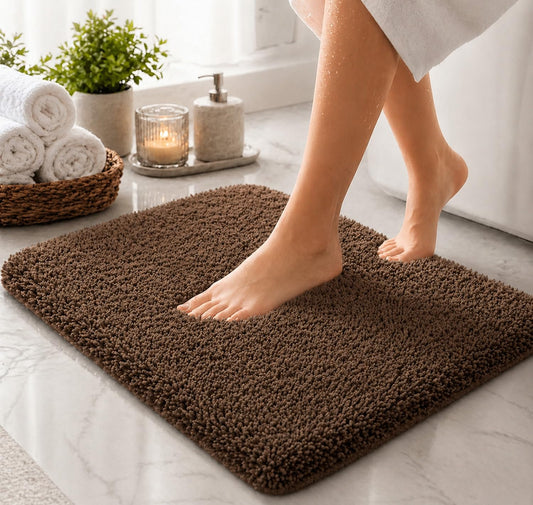 PANCA Microfibre Bath Mat 1700 GSM | Soft, Thick &amp; Highly Absorbent Floor Rug | Non-Slip Latex Backing, Quick Dry, Washable for Bathroom, Kitchen, Bedroom &amp; Entrance (40 x 60 cm) (Brown)
