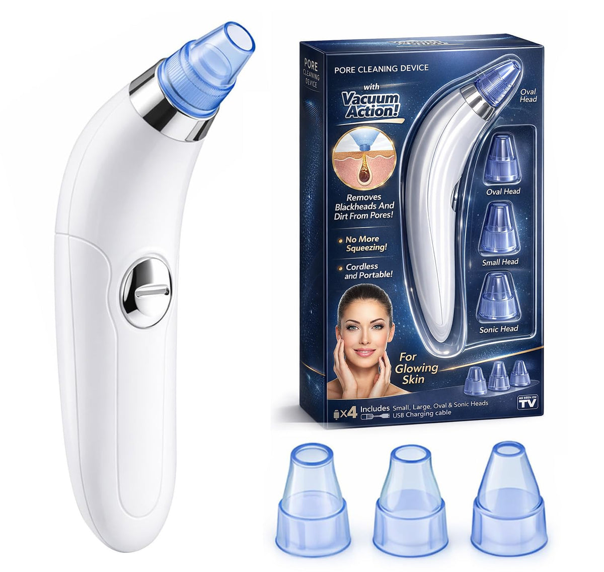 PANCA Blackhead Remover Vacuum for Face | 4 in 1 Pore Cleaner Suction Device with Multiple Heads | Facial Cleansing Tool for Blackhead Whitehead Removal for Men &amp; Women