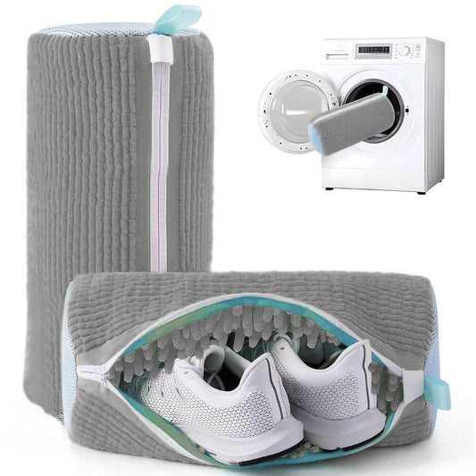 Shoe Washing Machine Bag for Laundry | Reusable Mesh Zipper Shoe Cover for Washer &amp; Dryer | Sneaker Cleaning Protector Pouch for Delicates &amp; Toys (Grey)