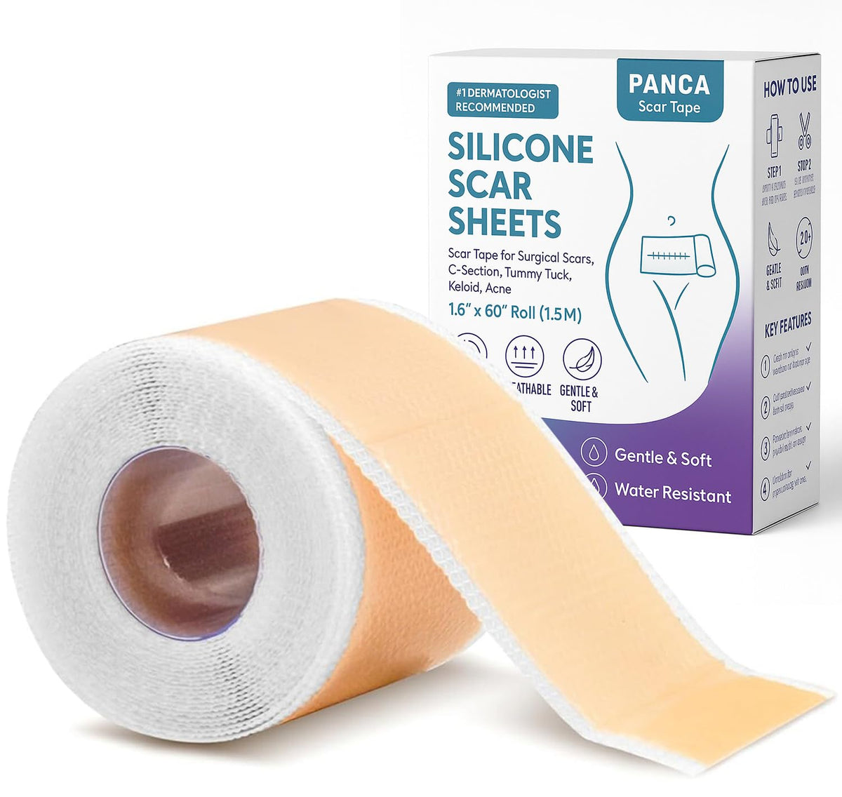 PANCA Silicone Scar Sheets Tape Roll Big Size 1.5M Length | Reusable Silicone Strips for Scar Removal | Surgical, C-Section, Tummy Tuck, Keloid &amp; Acne Scar Treatment | Soft Skin-Friendly Scar Tape
