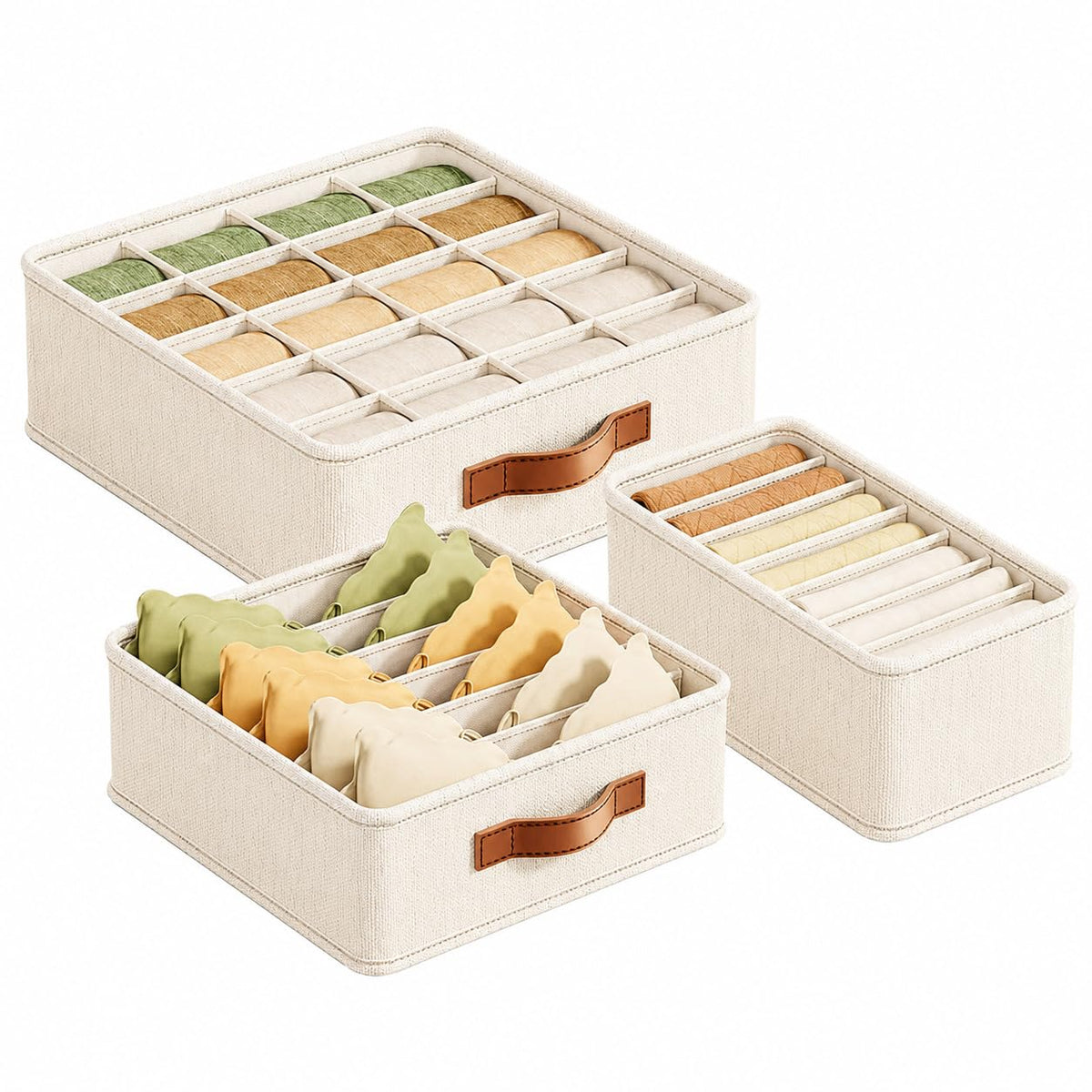 PANCA Storage Box Set Wardrobe Organizer Foldable Fabric Storage Bin with Handles for Clothes, undergarments &amp; Accessories | Closet Cabinet Almirah Organizer Beige XL Size Pack of 3