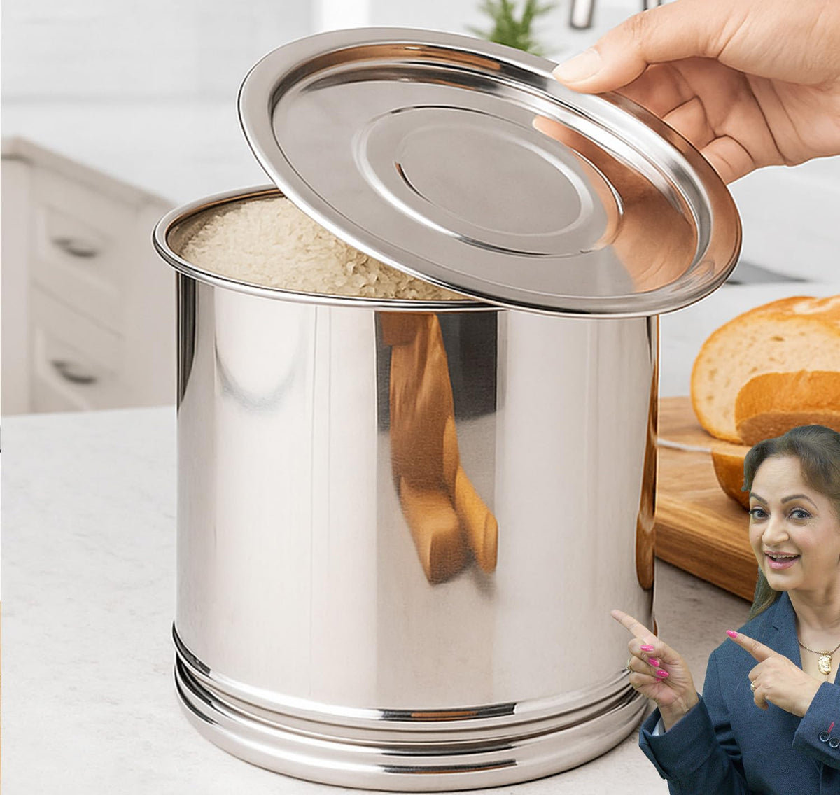 PANCA Stainless Steel Pawali Storage Drum | 13 Litre Capacity (Size 12) | Durable Food-Grade Steel Drum for Kitchen Storage | Ideal for Rice, Atta, Flour, Grains &amp; Water | (Silver)