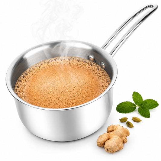 PANCA Stainless Steel Saucepan for Milk, Tea &amp; Coffee | Multipurpose Tea Pan &amp; Milk Boiler for Gas &amp; Induction Cooktop | Heavy Duty Cooking Pot with Comfortable Handle (2 litres)