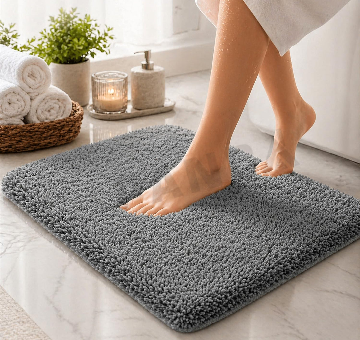 PANCA Microfiber Bath Mat 1700 GSM | Soft Thick Absorbent Floor Mat with Non-Slip Latex Backing | Quick Dry Washable for Bathroom, Bedroom, Entrance, Living Room &amp; Balcony (40 x 60 cm, Gray)