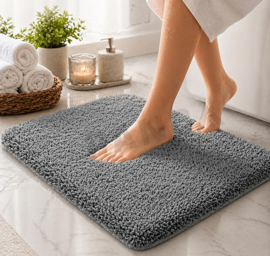PANCA Microfiber Bath Mat 1700 GSM | Soft Thick Absorbent Floor Mat with Non-Slip Latex Backing | Quick Dry Washable for Bathroom, Bedroom, Entrance, Living Room &amp; Balcony (40 x 60 cm, Gray)
