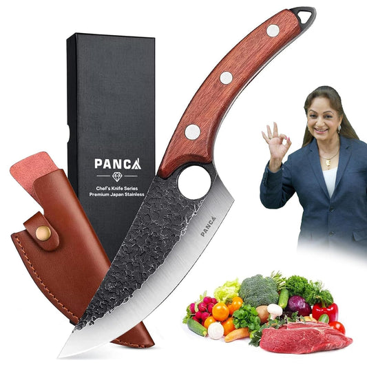 PANCA Premium 8 Inch Chef's Knife – Ultra Sharp High Carbon German Stainless Steel Blade | Ergonomic Wooden Handle | Forged Knife for Meat, Vegetables &amp; Home Kitchen