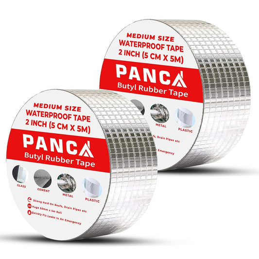 PANCA Waterproof Repair Tape 5cm x 5m | Aluminium Foil Butyl Rubber Tape for Pipe Leakage, Roof Cracks, Terrace &amp; Wall Sealing | Strong Adhesive Waterproof Insulation Tape (Silver)