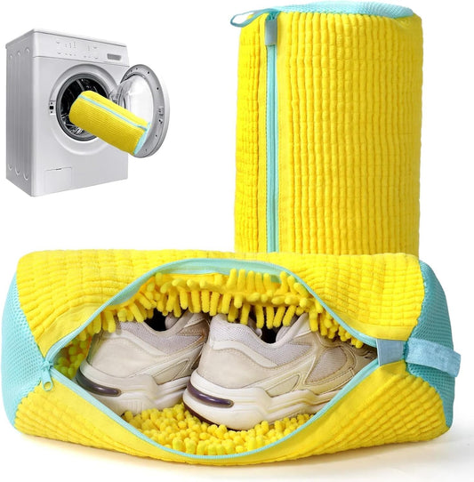 Shoe Washing Machine Bag for Laundry | Reusable Mesh Zipper Shoe Cover for Washer &amp; Dryer | Sneaker Cleaning Protector Pouch for Delicates &amp; Toys (Yellow)