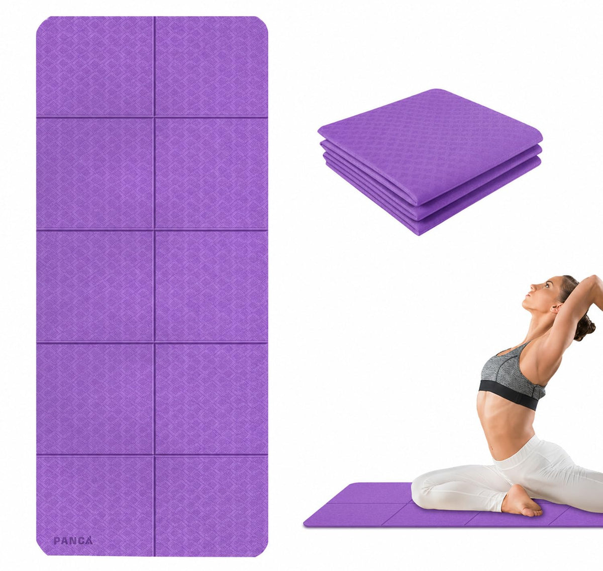 PANCA Folding Yoga Mat for Exercise 8mm Thick Big Size Non Slip Workout Mat for Yoga, Meditation, Pilates, Gymnastics &amp; Home Gym | Foldable Exercise Floor Mat for Men Women Kids (Purple)