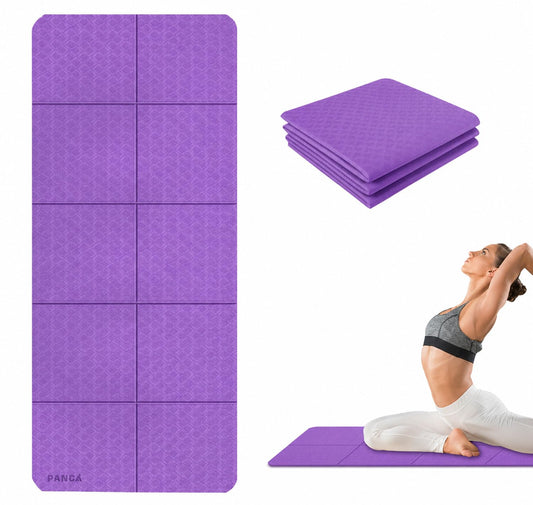 PANCA Folding Yoga Mat for Exercise 8mm Thick Big Size Non Slip Workout Mat for Yoga, Meditation, Pilates, Gymnastics &amp; Home Gym | Foldable Exercise Floor Mat for Men Women Kids (Purple)
