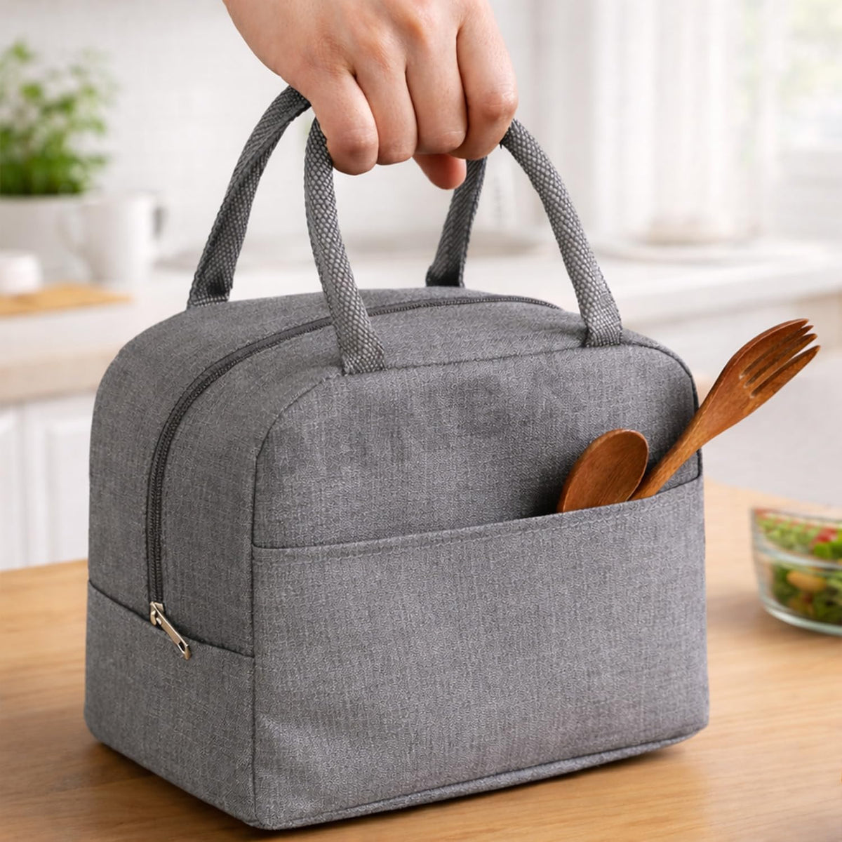 PANCA Travel Lunch Tiffin Bag 6 Liters for Office, College &amp; School | Cotton Lunchbox Carry Bag with Zip | Lightweight Reusable Food Storage Tote for Daily Use (Grey)