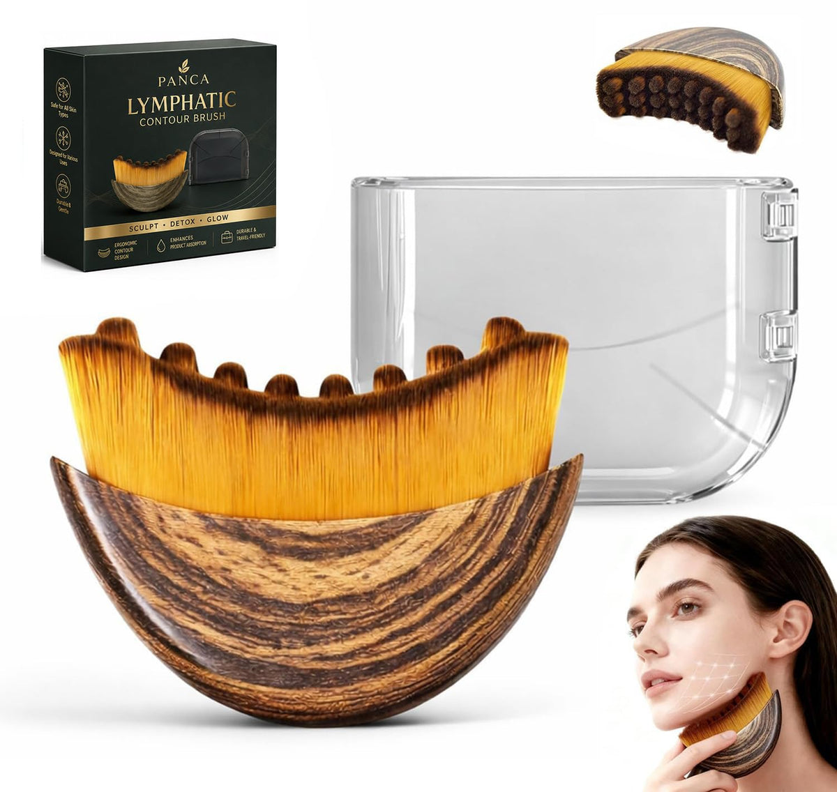 Lymphatic Contour Face Brush for Jawline Sculpting &amp; Drainage – Gua Sha Facial Massager for Chin, Neck &amp; Double Chin Reduction – Soft Bristles, Reduces Puffiness, Promotes Detox, Lift &amp; Skin Glow – Anti-Aging Skin Tightening Tool with Travel Case