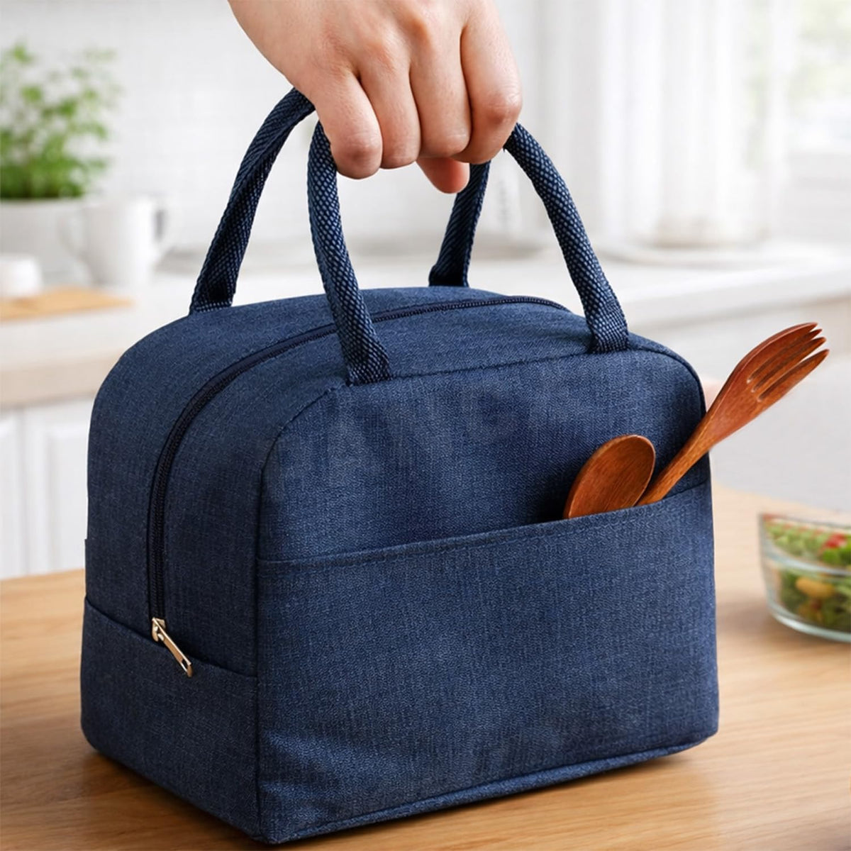 PANCA Travel Lunch Tiffin Bag 6 Liters for Office, College &amp; School | Cotton Lunchbox Carry Bag with Zip | Lightweight Reusable Food Storage Tote for Daily Use (Blue)