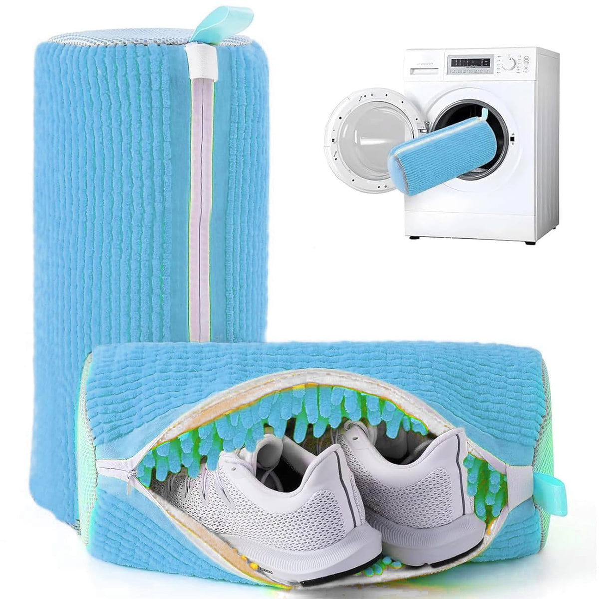 Shoe Washing Machine Bag for Laundry | Reusable Mesh Zipper Shoe Cover for Washer &amp; Dryer | Sneaker Cleaning Protector Pouch for Delicates &amp; Toys (Blue)