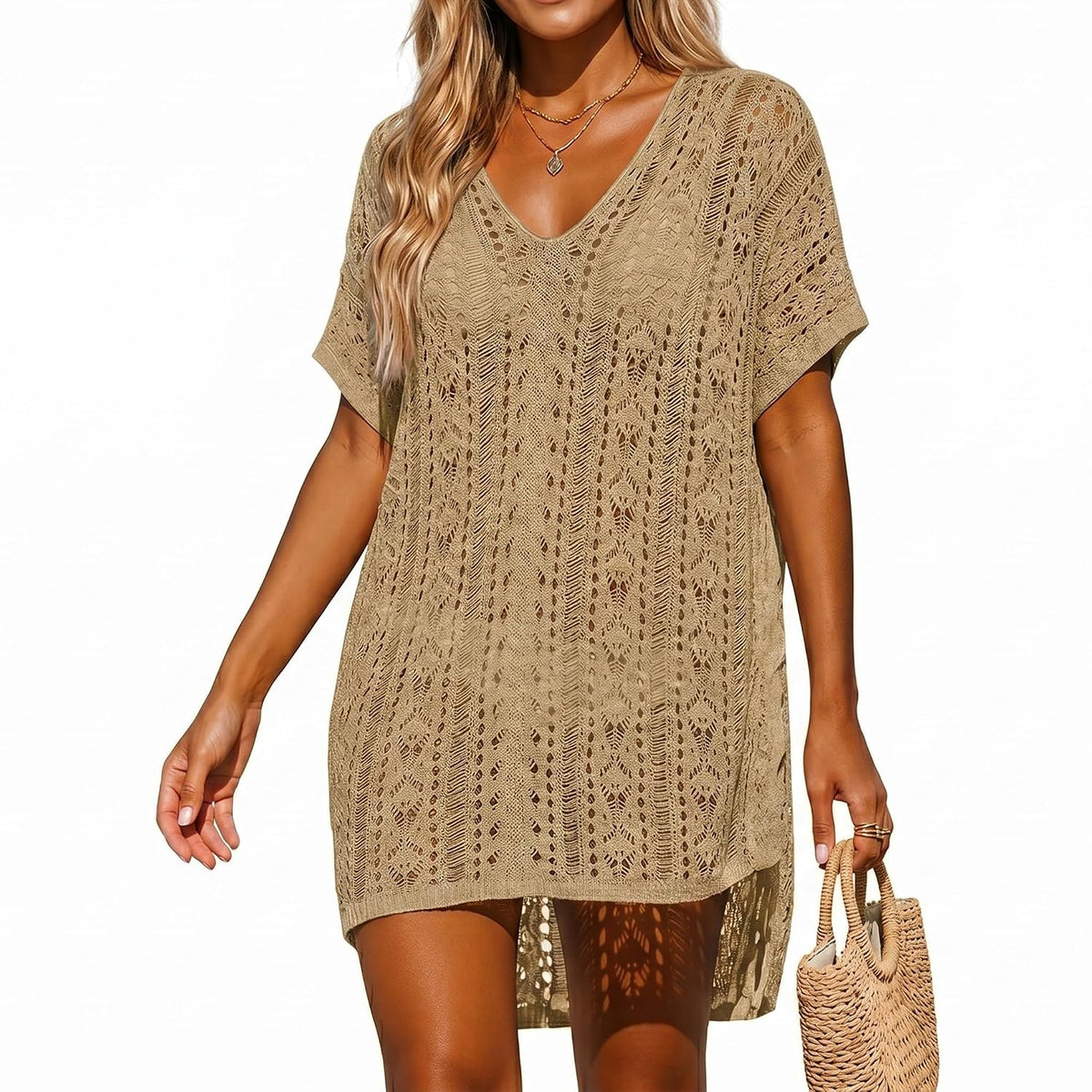 PANCA Crochet Cover Up for Women Loose Fit Beach Wear | Boho V Neck Hollow Summer Top Coverup | Stylish Bikini Swimwear Overlay for Resort, Goa, Holiday Wear