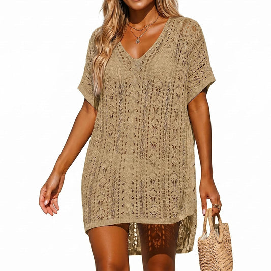 PANCA Crochet Cover Up for Women Loose Fit Beach Wear | Boho V Neck Hollow Summer Top Coverup | Stylish Bikini Swimwear Overlay for Resort, Goa, Holiday Wear