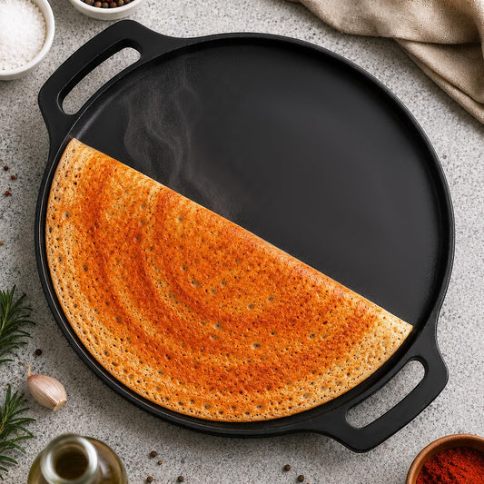 PANCA Pre-Seasoned Cast Iron Dosa Tawa 30 cm | Heavy Roti/Chapati Tawa for Gas &amp; Induction | Chemical-Free, Naturally Non-Stick Pan (Cast Iron Tawa)