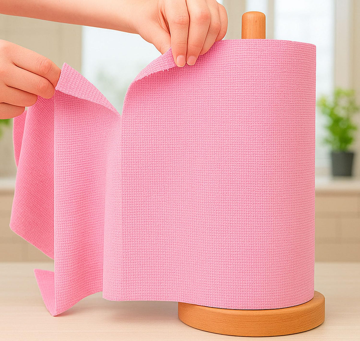 PANCA Microfiber Cleaning Cloth Roll | 20 Pre-Cut Tear-Away Towels | Reusable &amp; Washable Paper Towel Alternative | Multipurpose Cleaning Cloth for Kitchen, Car &amp; Home (Pink, 25x25 cm)
