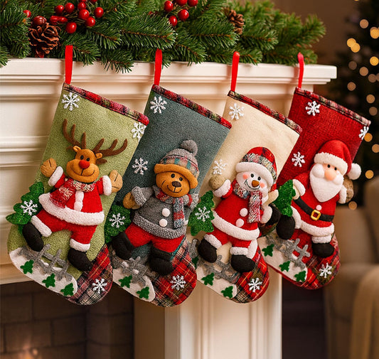 PANCA Set of 4 Big Size Christmas Decorations Stocking, 10 Inch Linen Xmas Gift Stockings, Large Hanging Christmas Tree Decoration Items for Xmas Tree, Home Decor, Door, Window, Ornament Wall Decor