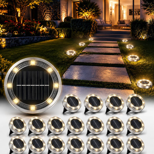 PANCA 5 Pack Solar Ground Lights Outdoor Waterproof Stainless Steel, Solar Powered Pathway Lights for Garden Walkway Driveway Landscape Lighting, Automatic Dusk to Dawn Outdoor Decor (Warm White)