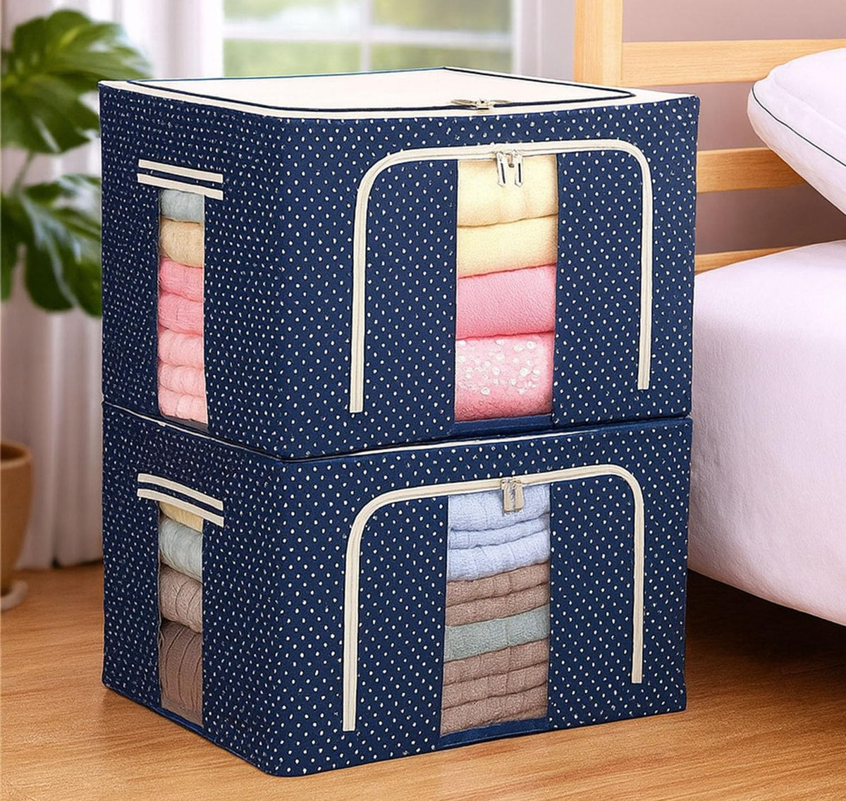 PANCA Non-Woven Cloth Organizer Box 66L with Steel Frame | Foldable Wardrobe Storage for Sarees, Shirts, Blankets &amp; Clothes | Closet &amp; Almirah Organizer with Handle (2)