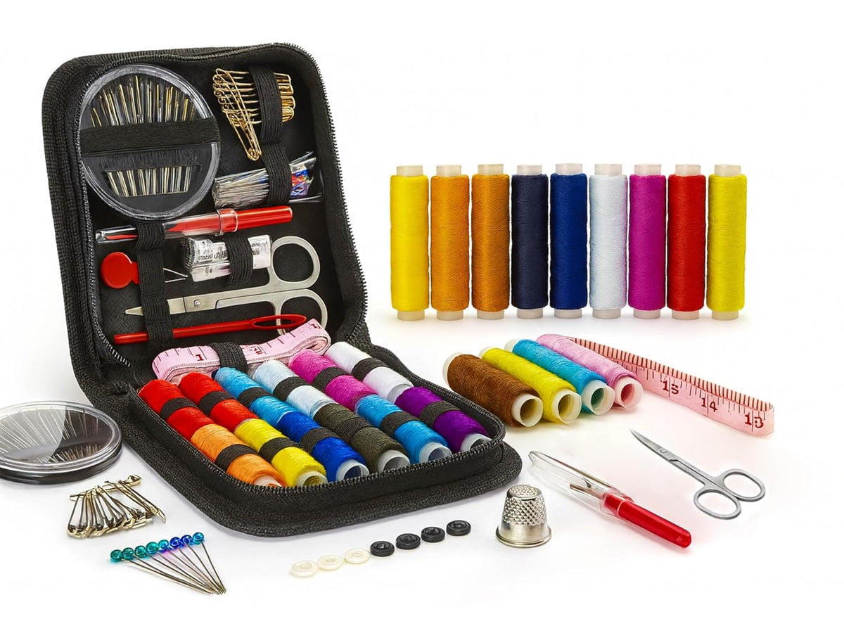 PANCA 76 Sewing Kit, Portable Sewing kit Box Sewing Supplies Accessories with 12 Pcs Thread Spools, Scissors, Thread Needles,Tape Measure for DIY, Adults,Beginners,Emergency,Travel,Home